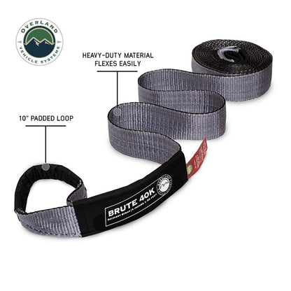 Tow Strap 20,000 lb. 30,000 lb. 40,000 lb. Gray With Black Ends & Storage Bag