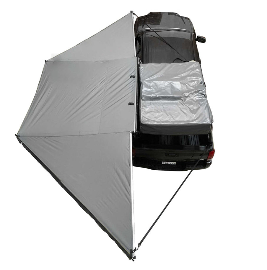 Nomadic 180 - Awning W/Extended Poles High Roof, Universal, Grey Body, Green Trim W/Black Travel Cover