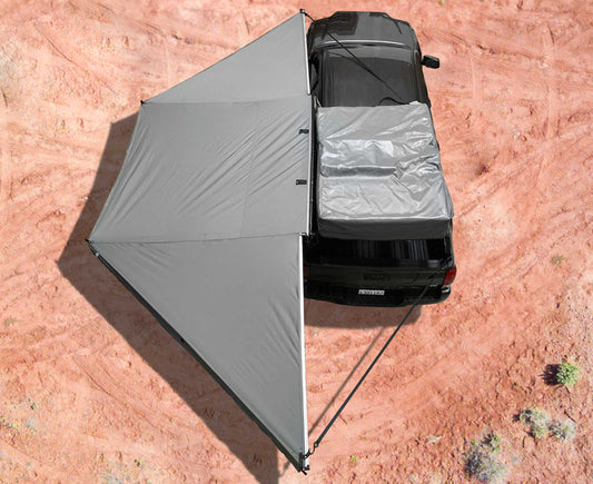 Nomadic 180 - Awning W/Extended Poles High Roof, Universal, Grey Body, Green Trim W/Black Travel Cover