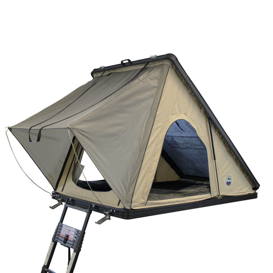LD TMON - Clamshell Aluminum Roof Top Tent, 2 Person, Tan Body & Green Rainfly