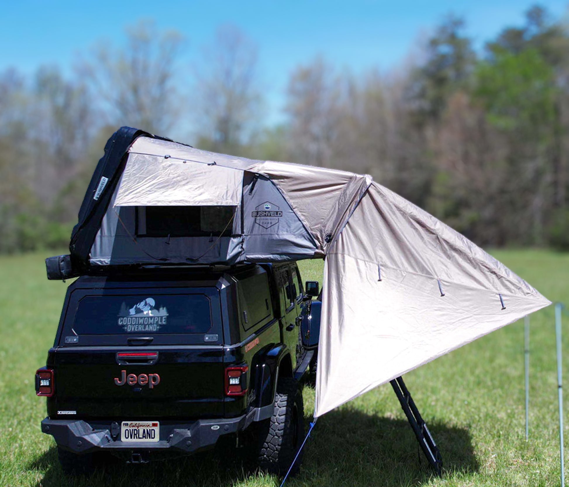 Bushveld II Awning Extension, Camping Gear, Awning Extension for Roof Top Tent, Roof top Camping Gear, Green Body Grey Trim, High Durability, Roof Top Tent Awning